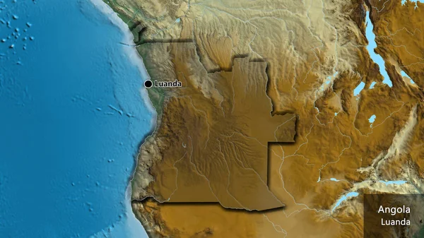 Close Angola Border Area Highlighting Dark Overlay Relief Map Capital — Stock Photo, Image