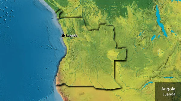 Close Angola Border Area Topographic Map Capital Point Bevelled Edges — Stock Photo, Image