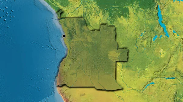 安哥拉边境地区的特写镜头 用地形图上的黑暗阴影突出显示 资本点 国家形状的斜边 — 图库照片