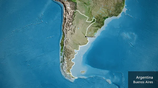 Close Área Fronteira Argentina Mapa Satélite Ponto Capital Brilha Volta — Fotografia de Stock