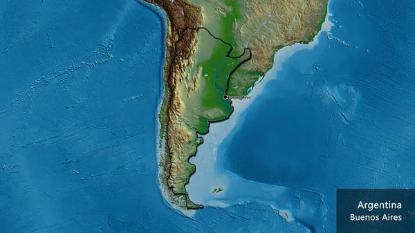 Close Área Fronteira Argentina Mapa Físico Ponto Capital Bordas Chanfradas — Fotografia de Stock
