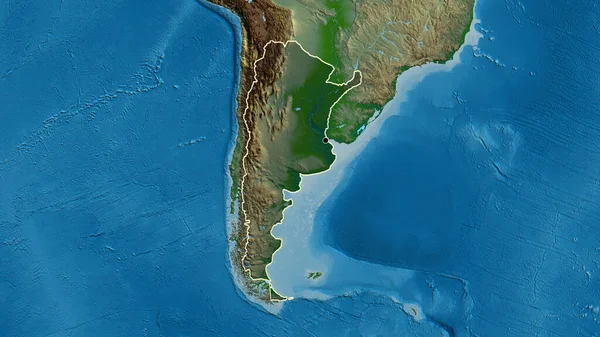 アルゼンチンの国境地帯のクローズアップは 物理的な地図上の暗いオーバーレイで強調されています 資本ポイント 全国の概要 — ストック写真