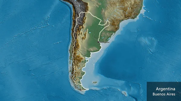 Närbild Argentinas Gränsområde Hjälpkarta Huvudpunkt Glow Runt Landet Form Landets — Stockfoto