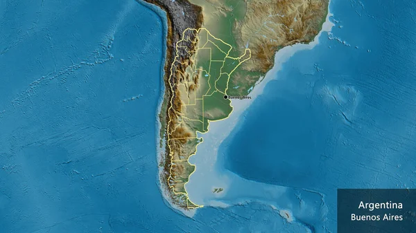 Закриття Прикордонної Території Аргентини Регіональних Кордонів Рельєфній Карті Столична Точка — стокове фото