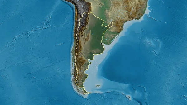 アルゼンチンの国境地帯のクローズアップは 救援地図上の暗いオーバーレイで強調されています 資本ポイント 全国の概要 — ストック写真