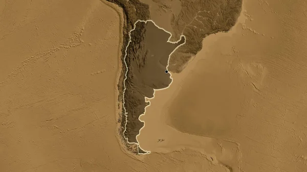 Detailní Záběr Pohraniční Oblasti Argentiny Zvýrazňující Tmavý Překryv Mapě Nadmořské — Stock fotografie