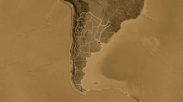 Close Área Fronteira Argentina Suas Fronteiras Regionais Mapa Elevação Sépia — Fotografia de Stock
