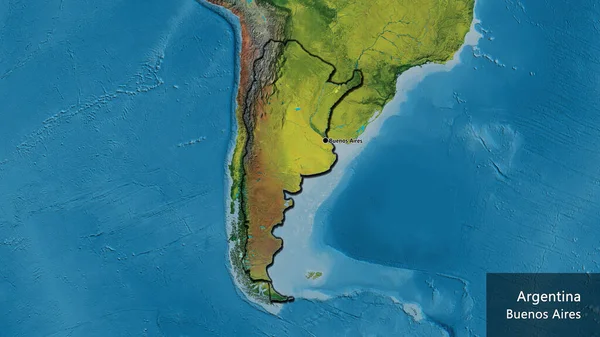 Close Área Fronteira Argentina Mapa Topográfico Ponto Capital Bordas Chanfradas — Fotografia de Stock