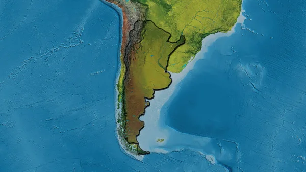 地形図上の暗いオーバーレイで強調アルゼンチン国境地域のクローズアップ 資本ポイント 国の形の縁が隠されている — ストック写真