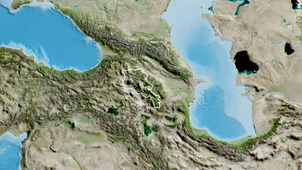 在卫星地图上对亚美尼亚边境地区进行的密切监视 资本点 国家形貌概述 — 图库照片