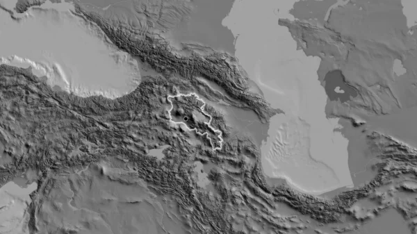 Zbliżenie Obszaru Przygranicznego Armenii Mapie Dwupoziomowej Główny Punkt Blask Wokół — Zdjęcie stockowe