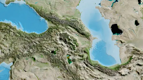 Close Armenia Border Area Highlighting Dark Overlay Satellite Map Capital — Stock Photo, Image