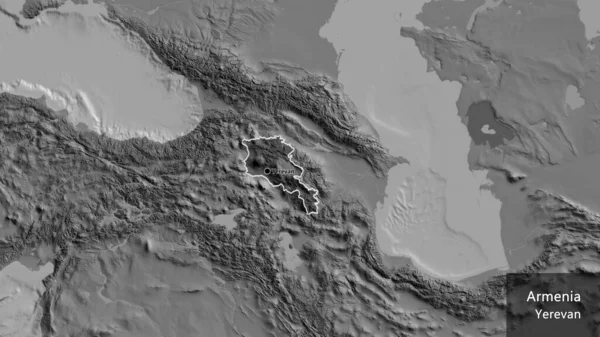 Zbliżenie Strefy Przygranicznej Armenii Ciemnym Pokryciem Mapie Dwupoziomowej Główny Punkt — Zdjęcie stockowe