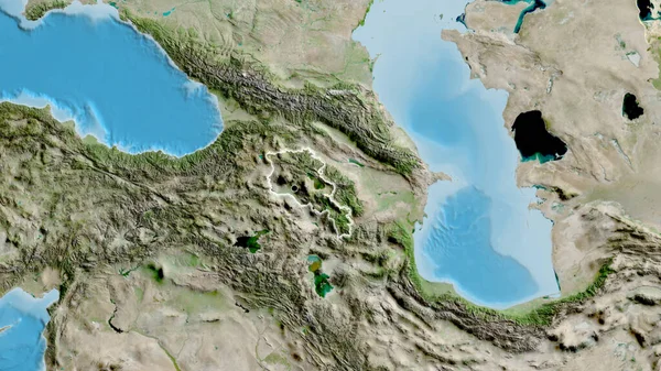 Detailní Záběr Pohraniční Oblasti Arménie Satelitní Mapě Fakt Záře Kolem — Stock fotografie