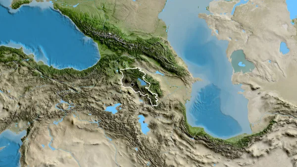 Крупный План Приграничной Зоны Армении Подчеркнутый Тёмным Наложением Спутниковую Карту — стоковое фото