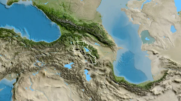 Primer Plano Zona Fronteriza Armenia Sus Fronteras Regionales Mapa Satelital — Foto de Stock