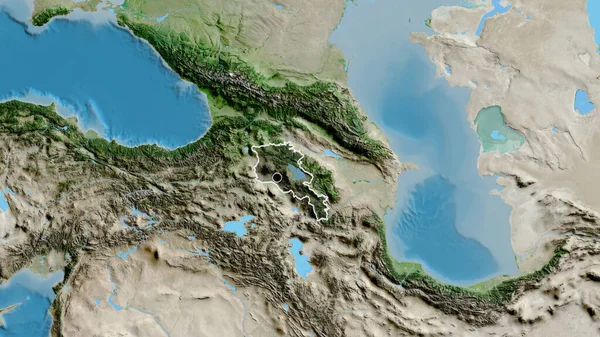 Γκρο Πλαν Της Παραμεθόριας Περιοχής Της Αρμενίας Σκούρα Επικάλυψη Δορυφορικό — Φωτογραφία Αρχείου