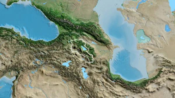 Close Van Het Grensgebied Van Armenië Een Satellietkaart Hoofdpunt Glow — Stockfoto