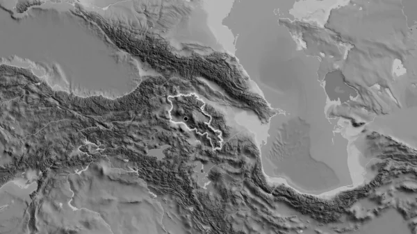Zbliżenie Granicy Armenią Mapie Skali Szarości Główny Punkt Blask Wokół — Zdjęcie stockowe