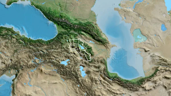 Крупный План Приграничной Зоны Армении Региональных Границ Спутниковой Карте Отличный — стоковое фото