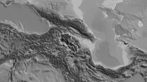 亚美尼亚边境地区的特写镜头 用灰度地图上的黑暗阴影突出显示出来 资本点 国家形貌概述 — 图库照片