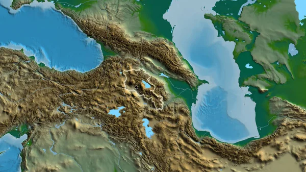 Zbliżenie Strefy Przygranicznej Armenii Fizycznej Mapie Główny Punkt Blask Wokół — Zdjęcie stockowe