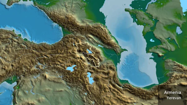Närbild Armeniens Gränsområde Fysisk Karta Huvudpunkt Runt Landet Landets Engelska — Stockfoto