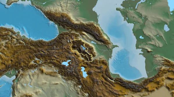 Крупный План Приграничной Зоны Армении Подчеркнутый Тёмным Наложением Рельефную Карту — стоковое фото