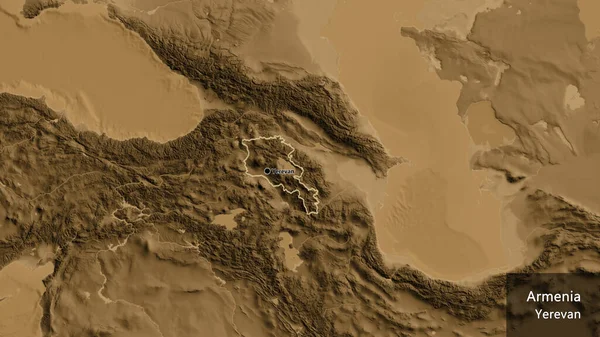 Κοντινό Πλάνο Της Παραμεθόριας Περιοχής Της Αρμενίας Υψομετρικό Χάρτη Της — Φωτογραφία Αρχείου