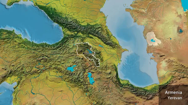 Γκρο Πλαν Της Παραμεθόριας Περιοχής Της Αρμενίας Σκούρα Επικάλυψη Τοπογραφικό — Φωτογραφία Αρχείου