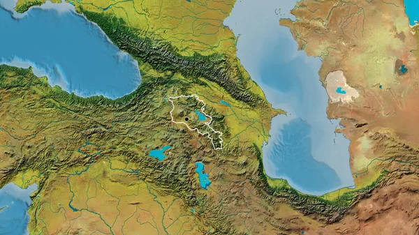 在一个地形图上对亚美尼亚边境地区进行密切监视 资本点 国家形貌概述 — 图库照片