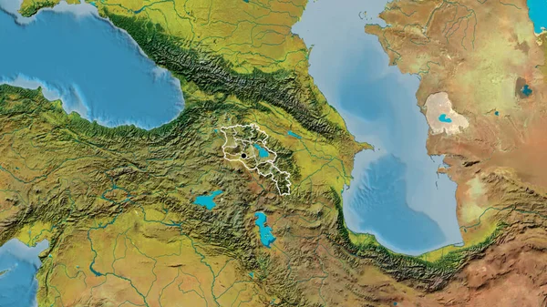 在地形图上对亚美尼亚边境地区及其区域边界进行密切监视 资本点 国家形貌概述 — 图库照片