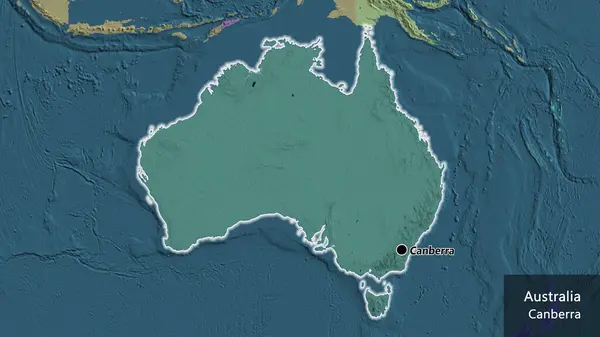 Närbild Australiens Gränsområde Administrativ Karta Huvudpunkt Glow Runt Landet Form — Stockfoto