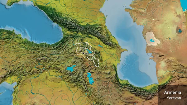 Крупним Планом Прикордонна Територія Вірменії Регіональні Кордони Топографічній Карті Столична — стокове фото
