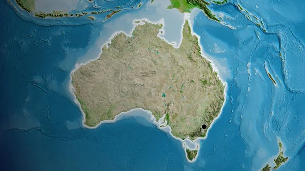 Närbild Australiens Gränsområde Satellitkarta Huvudpunkt Glow Runt Landet Form — Stockfoto
