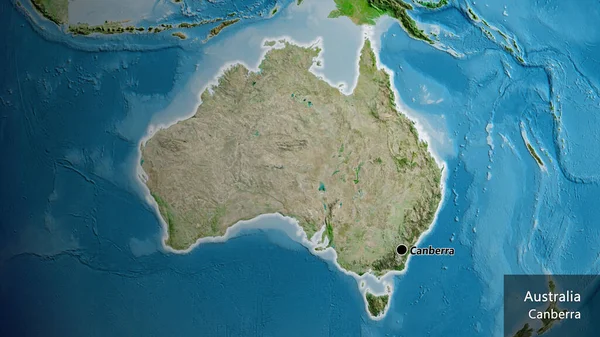 Близько Прикордонної Території Австралії Супутниковій Карті Столична Точка Світиться Навколо — стокове фото