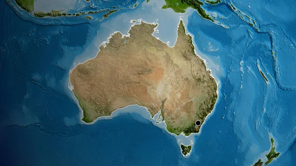 Nahaufnahme Des Australischen Grenzgebiets Auf Einer Satellitenkarte Kapitalpunkt Umrisse Rund — Stockfoto