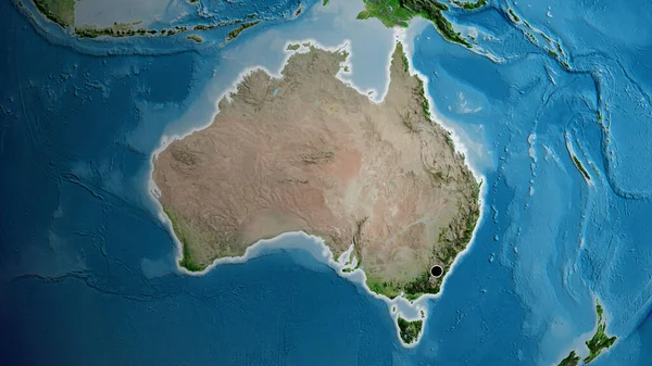 Primer Plano Zona Fronteriza Australia Mapa Satelital Punto Capital Brillan —  Fotos de Stock