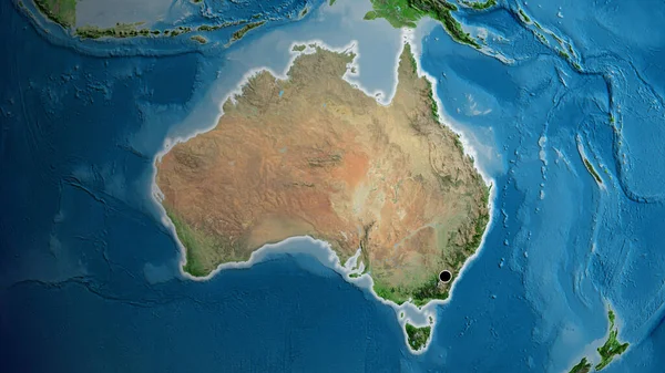 Närbild Australiens Gränsområde Satellitkarta Huvudpunkt Glow Runt Landet Form — Stockfoto