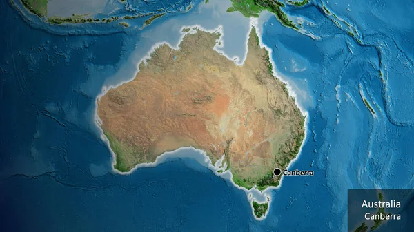 Close Área Fronteira Com Austrália Mapa Satélite Ponto Capital Brilha — Fotografia de Stock