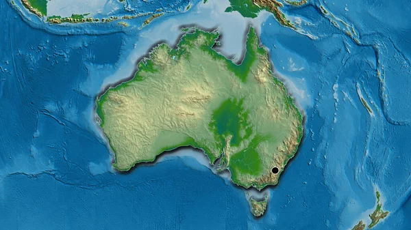 在实际地图上对澳大利亚边境地区进行的密切监视 资本点 国家形状的斜边 — 图库照片