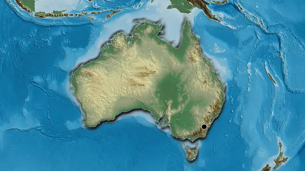 Nahaufnahme Des Australischen Grenzgebiets Auf Einer Reliefkarte Kapitalpunkt Abgeschrägte Ränder — Stockfoto