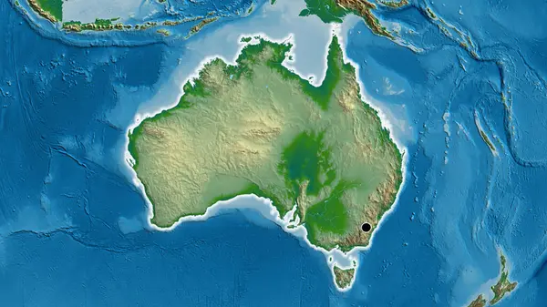 物理的な地図上のオーストラリア国境地域の閉鎖 資本ポイント 全国に光る — ストック写真