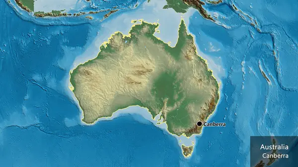 地图上的澳大利亚边境地区的特写 资本点 概略地描述一下国家的面貌 国家及其首都的英文名称 — 图库照片