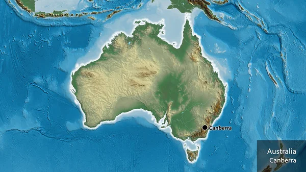 地图上的澳大利亚边境地区的特写 资本点 风靡全国各地 国家及其首都的英文名称 — 图库照片