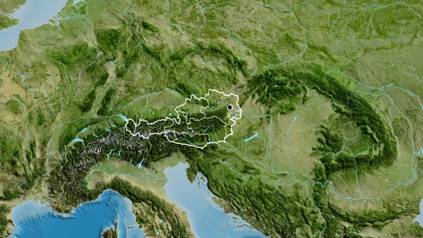 Zbliżenie Austriackiej Strefy Przygranicznej Jej Granic Regionalnych Mapie Satelitarnej Główny — Zdjęcie stockowe