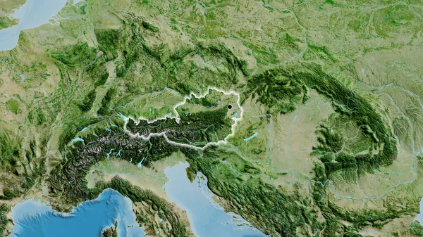 Detailní Záběr Pohraniční Oblasti Rakouska Satelitní Mapě Fakt Záře Kolem — Stock fotografie