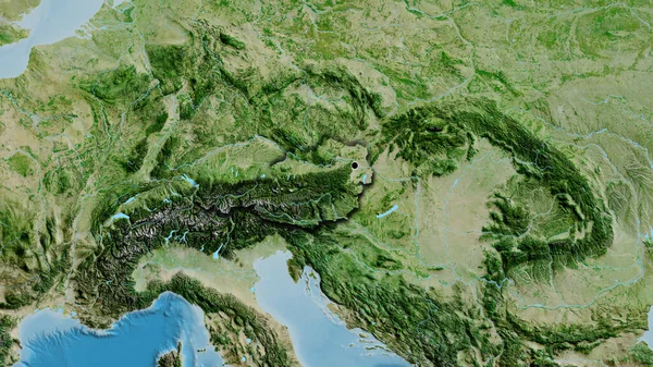 Close Austria Border Area Satellite Map Capital Point Bevelled Edges — Stock Photo, Image