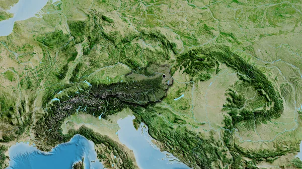 Nærbillede Det Østrigske Grænseområde Der Fremhæver Mørkt Overlay Satellitkort Hovedpunktet - Stock-foto