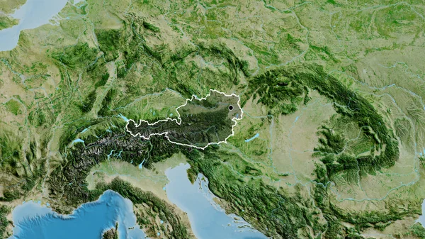 Zbliżenie Austriackiego Obszaru Przygranicznego Ciemną Pokrywą Mapie Satelitarnej Główny Punkt — Zdjęcie stockowe